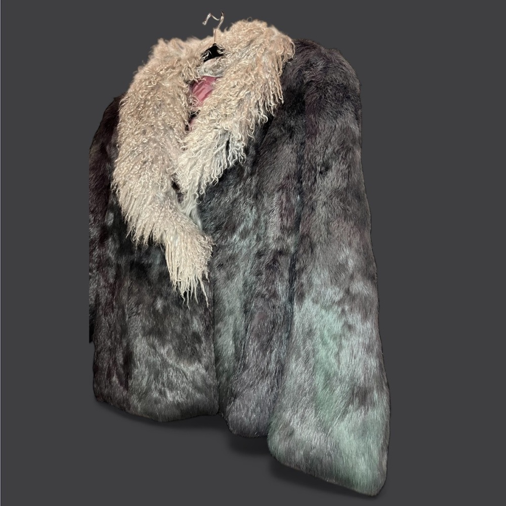 Vintage Exquisite Real Rabbit fur and Sheep Fur Jacket Gray Pockets - Picture 3 of 10